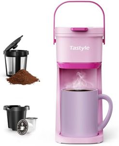 Tastyle Single Serve One Cup Coffee Maker, for K Cups and Grounds, Mini Coffee Maker with Portable Handle, 6 to 12 Oz Brew Size, for Travel, Camping, Office, RV and Dorm, Dusty Rosa