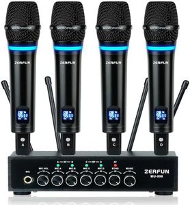 ZERFUN Rechargeable Wireless Microphone System 4 Channel Pro, UHF Metal Handheld Wireless Mics Cordless for Church Karaoke Singing with Bluetooth Echo Volume Control, 4x50 Frequency(MU-898)