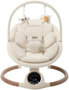 Baby Swing for Infants with 5 Point Harness, 5 Speeds Infant Swing with Soft Cushion, 10 Songs and Bluetooth Music for Newborn, Remote Control & Touch Panel Use, Beige