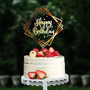 HZGUEOSTB Happy Birthday Cake Toppers,LED Double Sided Acrylic Mirror Gold Cake Decorations with Gift Card for Birthday Party Decorations