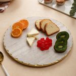 NikkisPride Handmade Beige Marble Cheese Platter Serving Tray with Gold Foil on Borders 12 Inch Dia