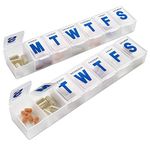 Weekly Pill Organizer - (Pack of 2) Extra Large Vitamin Container with Jumbo Easy to Read Letters, BPA Free - Daily Travel 7 Day Medication Pill Box Case