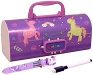 Toyshine Pencil Box With Code Lock Pen Case Large Capacity Multi-Layer Multi-Function Storage Bag Secret Compartment Pencil Box - Unicorn Purple - Plastic