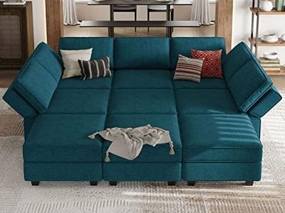 Belffin Modular Sectional Sofa Modular Sleeper Couch Convertible Sectional Sofa Bed Set Oversized Couch Reversible Chaise Peacock Blue