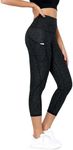 ODODOS Women's High Waisted Cropped Yoga Leggings with Pockets, 23" Inseam Tummy Control Workout Running Yoga Pants, Charcoal Leopard, X-Large