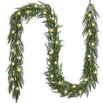 Valery Madelyn 9ft/275cm Christmas Garland with Lights, Pre Lit Norfolk Pine Garland with 30 LED Lights, Xmas Faux Cedar Garland Decorations for Stairs Fireplace Outdoor