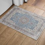 OMERAI Washable Rugs Living Room Area Rugs for Bedroom Small Rug Non-Slip Blue Carpet Boho Soft Faux Short Pile Rug 60X130CM Vintage Rugs Classic Traditional Rug