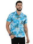 GLORYBOYZ Men's Half Sleeve Slim Fit Shirt Fashion Tropical Printed Hawaiian Aloha Blue Island