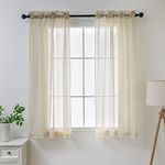 Demetex Linen Curtains 45 Drop Net Curtains for Windows 137 x 114 cm Light Filtering Semi Sheer Curtains with Rod Pocket for Living Room Bedroom, 2 PCs, Linen