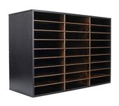 TQVAI Wood Adjustable Literature Organizer Desktop File Sorter Mail Center Paper Storage Cabinet Home & Office Mailbox School Classroom Keepers, 27 Slots Compartments, Black/Archaize