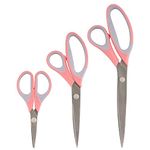 BambooMN Titanium Softgrip Scissors Set for Sewing, Arts, Crafts, Office - Jubilee Yarn - 1 Set of 3 - Pink