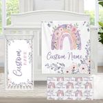 KAINSY Custom Crib Bedding Set for Baby, 3 Pcs Personalized Baby Crib Set with Baby Name, Purple Rainbow Baby Bedding Set, Nursery Bedding Set for Baby Girls, Customized Gifts for Kid Toddler Infant