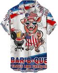 Hodaweisolp Men's Casual Short Sleeve Button Down Bowling Summer Loose Hawaiian Beach Shirts, Bbq Pig, XX-Large