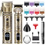 Hatteker Professional Hair Clipper And T-Blade Trimmer For Men, Beard Nose Hair Multipurpose Grooming Kit LED Display(Gold)