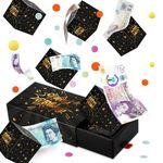 Happy Birthday Surprise Gift Box Explosion for Money - Pop Up Exploding Box with Confetti - Birthday Money Box for Cash Gift Funny - Folding Bouncing Gift Box Black Gold for Kids Boys Men Dad Husband