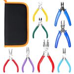 Swpeet 8Pcs 8 Types 4.5 Inch Jewelry Pliers Set, Colorful Jewelry Making Tools Needle Nose Pliers Round Nose Pliers Wire Cutters Crimping Pliers, Bent Nose Pliers End Nippers 6-Step Ball Making Pliers