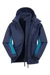 Mountain Warehouse Cannonball Kids 3 in 1 Waterproof Jacket - Breathable Triclimate Rain Jacket, Taped Seams Kids Coat, Detachable Hood - Kids Coat for Winter Walking Blue Teen Size 13 Years