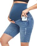 HOFISH Women's Maternity Denim Shorts Over The Belly Stretchy Comfy Jean Shorts Pants Casual Workout Pregnancy Shorts, Bermuda Shorts: Light Blue, Large