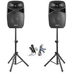 PA System Pair of Speakers 15" 1000w Powered Set with Microphone & Stands