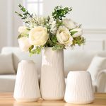 White Ceramic Vase - Set of 3 Flower Vase for Modern Home Decor, Boho Vase for Living Room, Shelf, Table, Bookshelf, Mantel and Entryway Decor