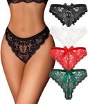 Avidlove Womens Sexy Lace Thongs Bow Panties Underwear Low Rise T-Back Underpants Pack of 4