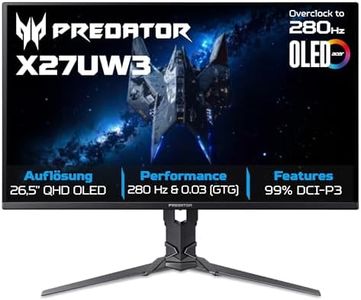 Acer Predator X27 X1 Gaming Monitor 26.5 Zoll (69 cm Bildschirm) 4K (UHD), QD-OLED, 240Hz, 0.03ms (GTG), 2xHDMI 2.1, 2xDP 1.4, USB-C, USB HUB, FreeSync Premium Pro/G-Sync Comp., HDR, Pivot