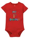 Zeezeezoo My 1st Diwali Printed Unisex Baby Onesie Bodysuit Romper 100% Cotton (3-6 months, Red)