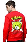 INDIAN RIDER Full Sleeves Tshirt for Men Cotton | Green Teddy Back Printed Regular Fit Stylish Outfit Red Large