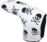 Golf Putter Head Cover Mallet, PU Leather Headcover for Blade Style Putters, Protector Cover Black White for Men Women All Brands (White&Black)