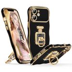 Silverback for iPhone 11 Phone Case with Stand, Rotatable Ring & Mirror Kickstand, Women Girls Bling Luxury Wave Frame Phone Case for iPhone 11, Black