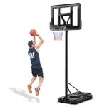 GYMAX Portable Basketball Hoop, 5.5-10FT Height Adjustable Basketball Goal System w/Ball Storage, Built-in Wheels, Indoor & Outdoor Basketball Stand for Kids Youth Adult