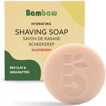 Bambaw Women Shaving Soap 2.5 oz, Red Clay & Shea Butter Shave Soap Puck, Eco & Vegan Shaving Soap, Exfoliating Shaving Bar, Raspberry Shave Bar