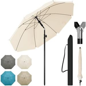 WOLTU Parasol de Jardin Extérieur, Parasol Plage, Fonction d'inclinaison et Hauteur Réglable, pour Balcon, Terrasse, Plage, Marché, Anti-UV, Sac de Rangement, φ 155 cm Beige