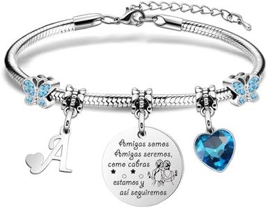 Angelra Pulsera Amiga Regalo de Amistad, A-Z 26 letras iniciales Pulsera Amigas Somos, Amigas Seremos Como Cabras Estamos y así Seguiremos Cumpleaños Navidad Regalo de Graduación para Mejor Amiga (A)