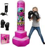 COMMOUDS 67inch Punching Bag for Kids, Inflatable Kids Boxing Set with Gloves, Fast Rebound Punching Bag for Practicing Karate, Taekwondo, MMA, Christmas/Birthday Gift for Boys Girls, Ages 6-14 (Pink)