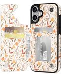 Arae for iPhone 16 Case Wallet with Card Holder - Floral Flower Pattern Case with PU Leather Card Pockets Back Flip Cover for iPhone 16 - Pattern 02