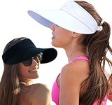 CAMOLAND 2PCS Wide Brim Sun Visor Hat Women Large UV Protective Golf Beach Cap, Korea Design, 1black+1white, One Size