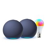 Amazon Echo Dot (5th Gen, Blue) gift twin pack with Wipro 9W LED Smart Color Bulb