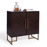 Spinningfield Dark Wood Sideboard - Storage Cabinet with Parquet Design Walnut Veneer - 2 Door Chevron Storage Unit w/Gold Handles & Legs - Buffet Cabinet For Living Room & Dining Room - Clarence