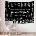 Riyidecor Black White Floral Quotes Tapestry 59Wx51H Inch Vintage Wildflower Inspirational Rustic Farmhouse Botanical Plant Herbs Wall Hanging Motivational Word Home Dorm Decor Art Living Room Bedroom