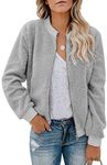 Eurivicy Womens Fleece Fuzzy Jacket Long Sleeve Faux Sherpa Casual Zip Up Bomber Coat with Pocket