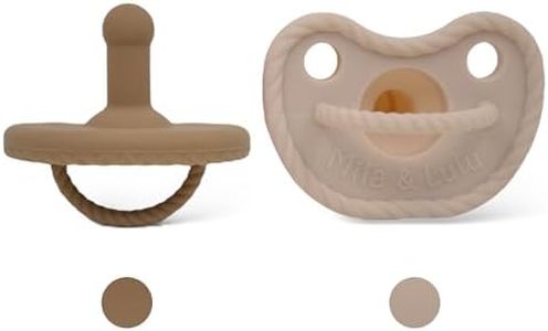 Mila & Lulu Round Silicone Pacifiers (Set of 2) – 100% Food-Grade, One-Piece Design, Soft Round Nipple, Airflow Shield, Multi-Use Pacifier & Teether for Newborns and Infants 0+ Months - Beige/Hazel