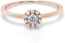 Gem Stone King 10K Rose Gold Lab Grown Diamond Engagement Ring For Women (0.15 Cttw, Round E-F Color, VS1-VS2 Clarity, Available in size 5, 6, 7, 8, 9)