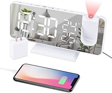 EVILTO Projection Alarm Clock for Bedroom Ceiling Digital Clock Radio with USB Charger Ports, 7.3" Large LED Screen, 4 Dimmer, Dual Alarm Clock with 2 Sounds, Snooze, White