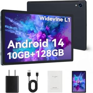 FECLYDET Tablet de 10 Pulgadas, Android 14 Tablet Octa-Core con 10GB RAM+128GB ROM(1TB TF), Widevine L1,Bluetooth 5.0, Cámara Dual, 5000mAh, WiFi6（Negro）