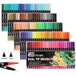 Funnasting Dual Tip Brush Pens, Colouring Pens 120 Colors Dual Brush Pens Art Markers with Flexible Nylon Brush Tip & Fineliner Tip for Colouring/Drawing/Sketching/Painting