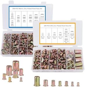 EilxMag Rivet Nut Tool Kit, 400pcs SAE & Metric Rivet Nut Assortment Kit, Carbon Steel Flat Head Inserts Nutserts for Metal(Standard #6 to 1/2, M3 to M12, 14 Sizes)