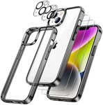 JETech 5 in 1 Case for iPhone 14 6.1-Inch, with 2-Pack Screen Protector and 2-Pack Camera Lens Protector, Full Coverage Tempered Glass Film, Shockproof Bumper Phone Cover (Black)