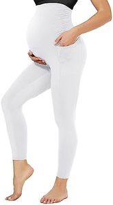 TNNZEET Maternity Leggings Over The Belly with Pockets, A-white Workout Yoga Pregnancy Pants