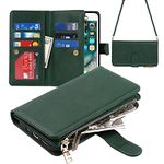 SunYoo for iPhone 7/8/SE 2020 Zipper Wallet Case,[9 Card Holder][Wrist Strap] Leather Protective Cover Card Slot Flip Kickstand Women Lanyard Strap Wristlet for iPhone 7/8/SE 2020 -Green